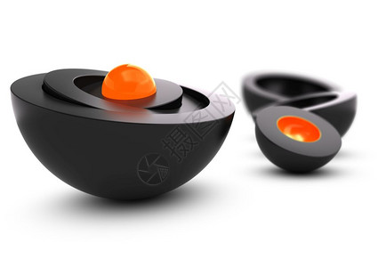艺术带有橙核心和黑色外壳的嵌套球体独特3D的符号代表了白色背景简单内嵌谜题领域有创造力的图片