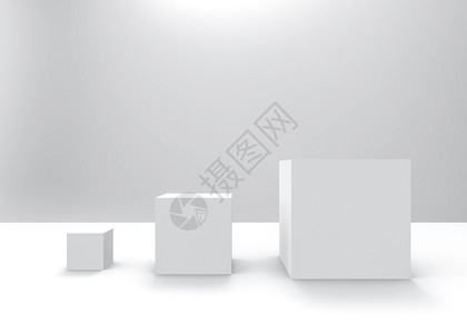 3d将灰色背景的简单白方形立体箱从小到大转换成生长柔软的插图插画