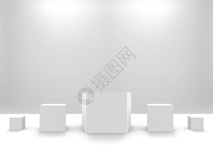 玩插图3d将灰色背景的简单白方形立体箱从小到大转换成阴影图片
