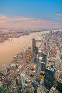 日落时曼哈顿天线的空中视图美国纽约市暮当代的街道图片