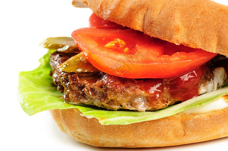 新鲜的现实猪肉汉堡包一部分特制星光蔬菜快速地图片