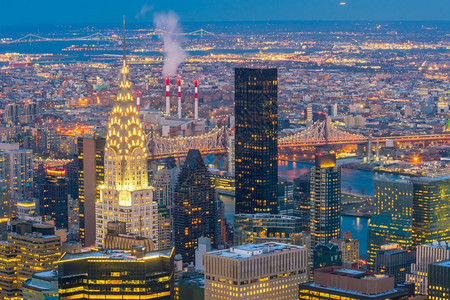 地标美国纽约市日落时曼哈顿天线的空中景象建筑学摩天大楼图片