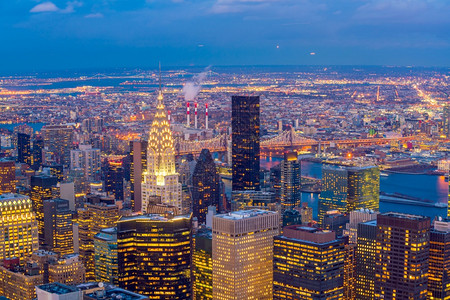 街道城市景观美国纽约日落时曼哈顿天线的空中景象著名背景图片