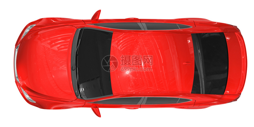 吸引人的当代驾驶汽车隔离在白色红油漆有玻璃顶视图汽车隔离在白色3D渲染图片