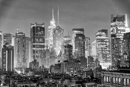 城市景观商业曼哈顿天窗全景纽约市黄昏图片