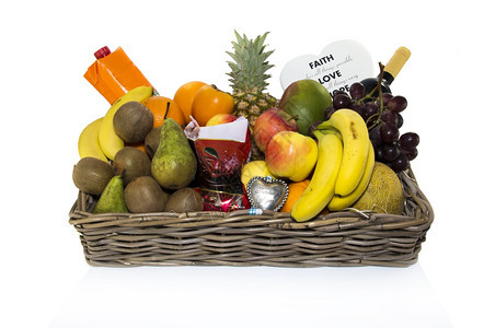 白边隔离的果子篮橙菠萝葡萄和kiwiwine香蕉抗氧化剂梅洛美食图片