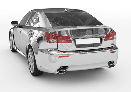 白色铬有玻璃后左侧视图3D汽车轮明亮的图片