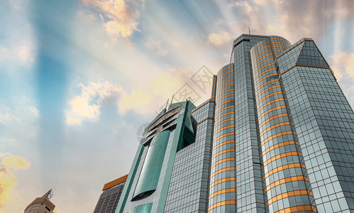建造筑学门户14香港市中心摩天大楼的日落视图图片