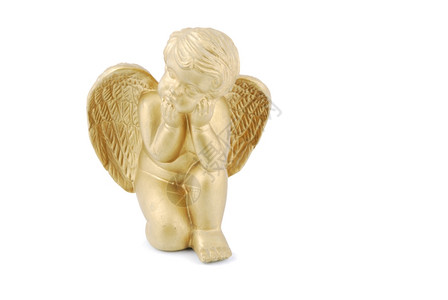 庆典新月美丽的金色天使在白背景中被孤立宗教的图片