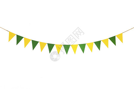 节日三角纸挂在绳子上白背景装饰绿色图片