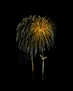 庆祝七月明亮的美丽金烟花在夜空中爆炸黑色背景与世隔绝的新年和周纪念概新和日的概图片