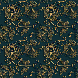 纺织品哥特壁纸Damaask古老的装饰花卉金无缝的图片