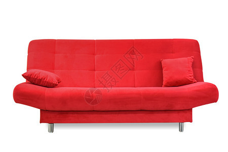 当代的活家现红沙发白色背景的枕头被隔绝图片