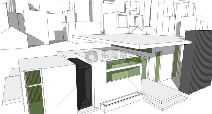 城市正面建筑图画摘要草插文技术的图片