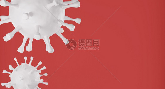 疾病流感红色背景的白冠状细胞3D健康图片