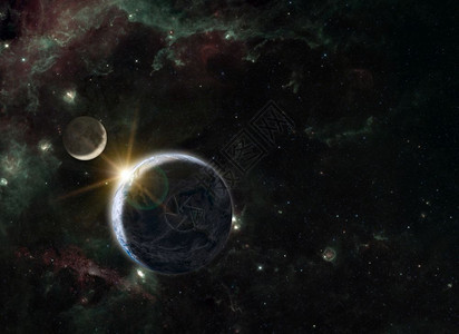 夜晚行星地球及其自然卫星月球的幻想构成其背景展示了美国航天局提供的这一图像中天鹅翼星座成象元素A宇宙航空和行瓜拉纳皮图片