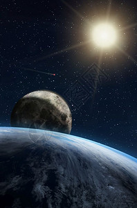 天文学oopicapi58皮卡行星地球及其自然卫星月球的奇幻构成月亮星空中闪的太阳美国航天局提供的这幅图象中彗星元素图片