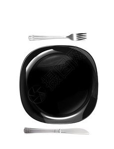 烹饪将刀和叉在黑色板块上的刀和叉放在黑色板块上将其孤立在白色背景上老的防锈图片
