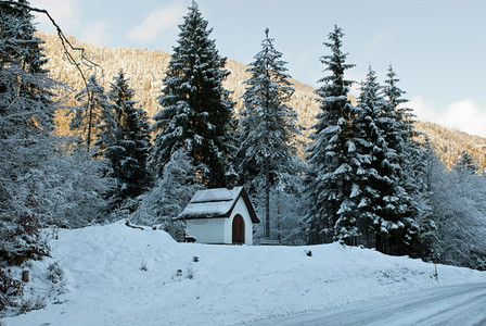 雪境森林与小屋图片