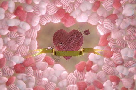 浪漫插图红心与情人节Rrquosday制作的丘比特心箭理念概周年纪日图片
