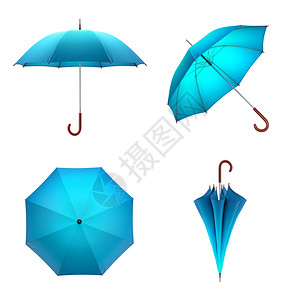 孤立在白色背景上的蓝雨伞3D插图阳伞湿的新图片