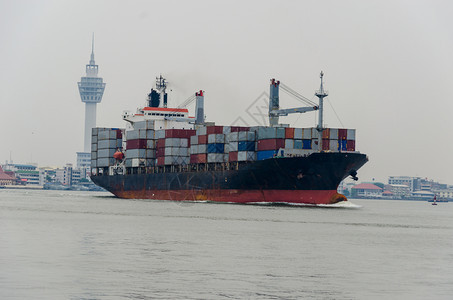 商业的海运集装箱货船海洋集装箱货船蓝色的国际图片
