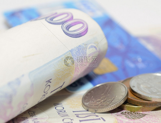 捷克货币钞票硬和信用卡现金利润储蓄图片