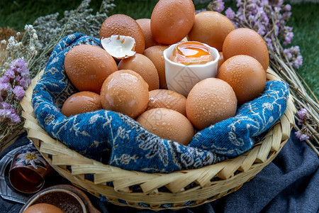 关于篮子营养概念的母鸡新鲜蛋选择重点早餐煮熟的农业图片