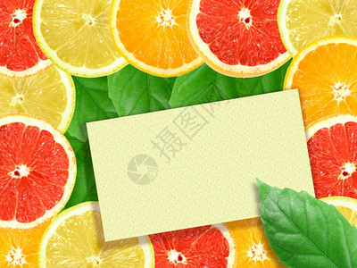 生的带有贺卡柑橘片和声近距离摄影室照片摘要背景柠檬绿色图片