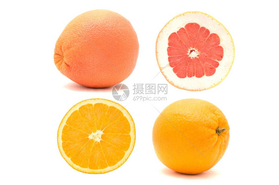 白背景上孤立的橙子和葡萄果热带甜的红色图片