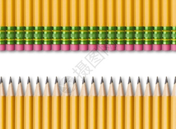 擦除学校工作白色背景上孤立的黄色铅笔行图片