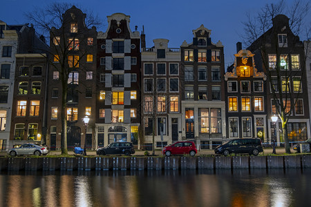 首都暮城市荷兰阿姆斯特丹市风景晚上从荷兰阿姆斯特丹图片