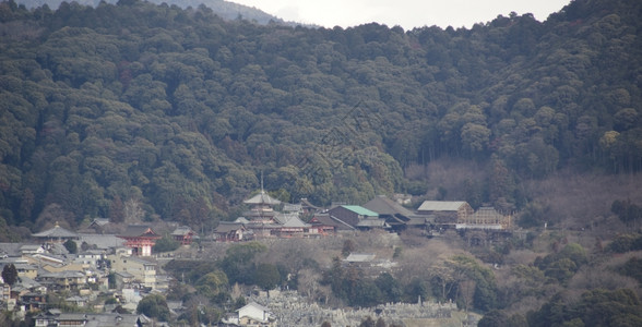 风景地点京都城市概览日本京城概况有地标山丘和神庙社图片