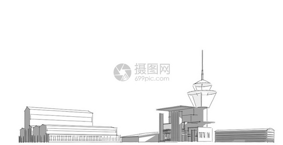 建筑学展望工厂草图作办公室和厂建筑的图片画Hand绘制了卡通漫画3d插图形象的笔图片