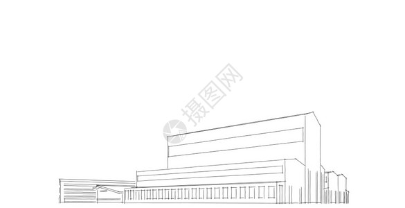 白色的建筑学住宅展望工厂建筑草图作办公室和厂建筑的图片画Hand绘制了卡通漫画3d插图图片