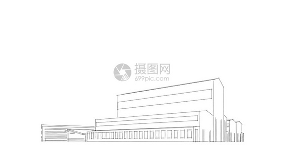 白色的建筑学住宅展望工厂建筑草图作办公室和厂建筑的图片画Hand绘制了卡通漫画3d插图图片