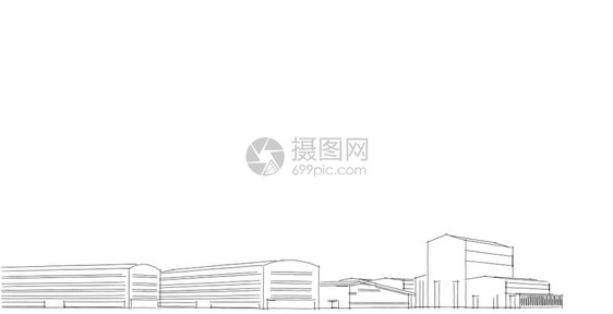 当代的木板绘画展望工厂建筑草图作办公室和厂建筑的图片画Hand绘制了卡通漫画3d插图图片