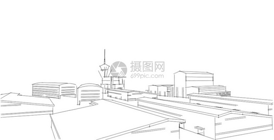 住宅木板展望工厂建筑草图作办公室和厂建筑的图片画Hand绘制了卡通漫画图片