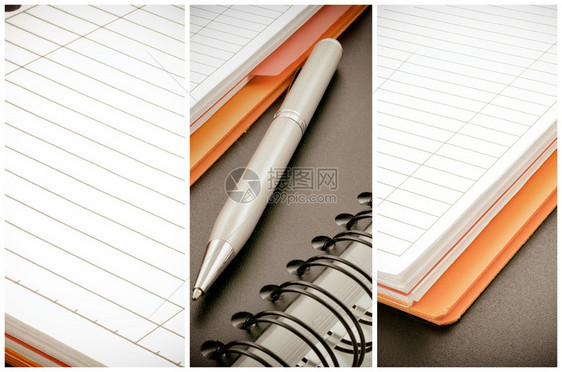 银笔和两本纸记有条纹的组织者螺旋图片
