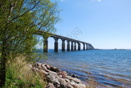 观光将瑞典大陆与波罗的海奥兰岛连接起来的奥兰桥春光景Oland桥运输树图片