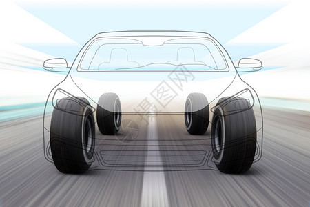 进步3D汽车插图例如高速路上的轮廓运输高图片