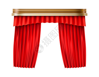 剧院公寓真实的红色窗帘覆盖在白色背景上孤立的奢华讽刺面织物现实的红色窗帘奢华的番面织物喜庆图片