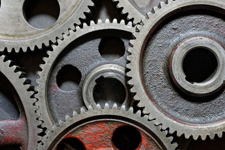 由大型重和老旧工业抽象的式钢轮组成整套连接钢锥轮的背景和纹理机制墙纸陈年图片