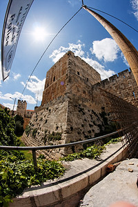 建筑学大卫角度耶路撒冷旧城古老堡的鱼眼观图片