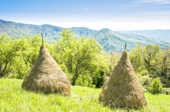 意大利阿尔卑斯山村传统干草堆景观农业村图片