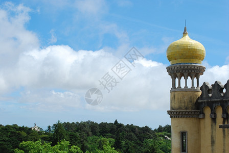 欧洲葡萄牙Pena宫一座塔的阿拉伯建筑图示户外一种图片