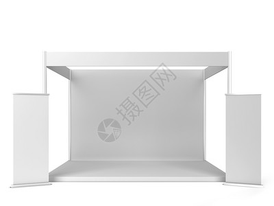简单的以白色背景孤立的3D插图标语进行交易展示的台柜干净图片