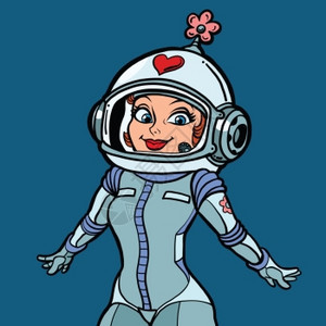 美丽的浪漫女宇航员流行艺术漫画矢量插图爱与红心情人节女士优质的飞行员图片