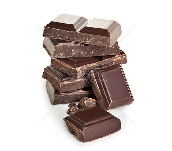 好吃碳水化合物苦的白色背景上孤立的巧克力图片