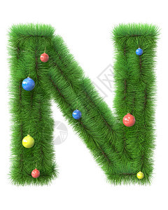丰富多彩的圣诞节分支机构N字母由白色背景上隔绝的圣诞树枝组成图片